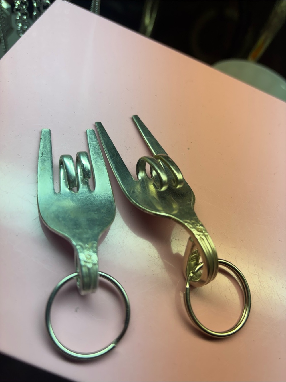Repurposed Fork/Spoon Keychains — Silver Metal